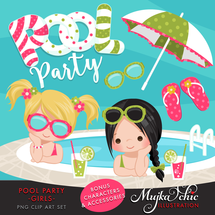 pool party clipart girls